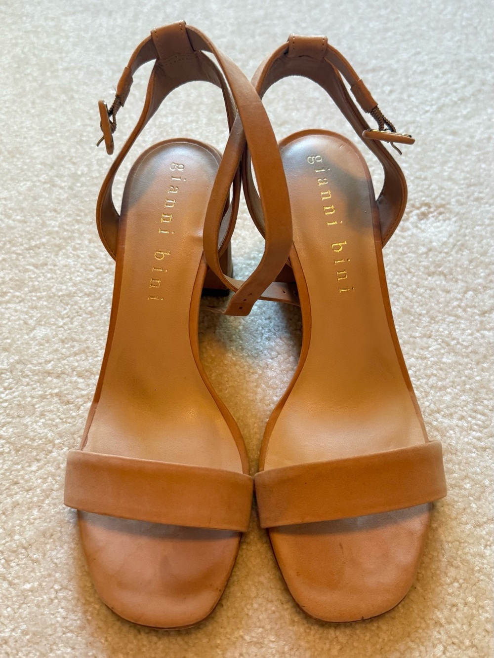 Gianni Bini Cognac Brown Leather Ankle-Strap Sandals